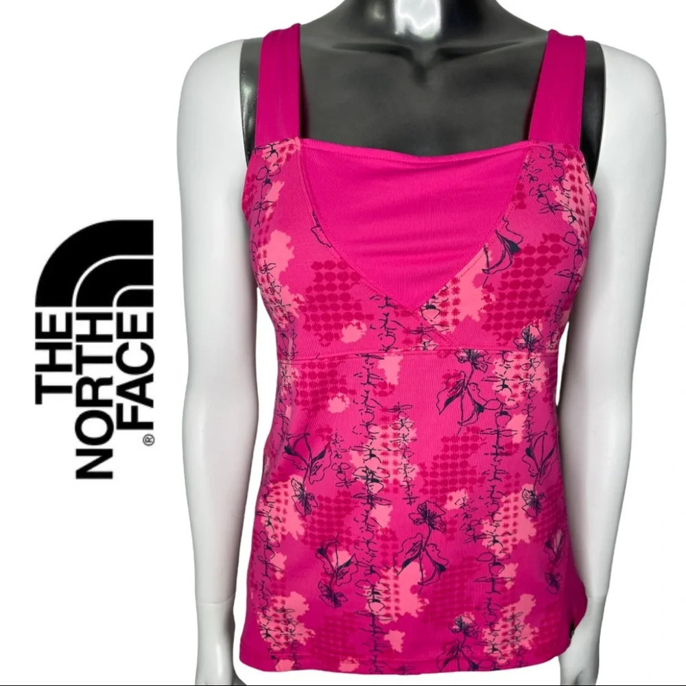 🛍️3/$40 The North Face Vaporwick Tank Top Pink Print Size Small